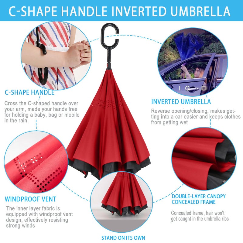 SIEPASA Spar. Saa Double Layer Inverted Umbrella with C-Shaped Handle, Anti-UV Waterproof Windproof Straight Umbrella for Car Rain Outdoor Use - Image 4